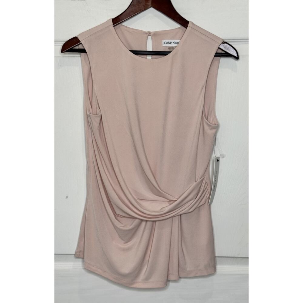 Calvin Klein Top Short Draped Front Sleeveless Pink Pullover Blouse Sz Small NEW